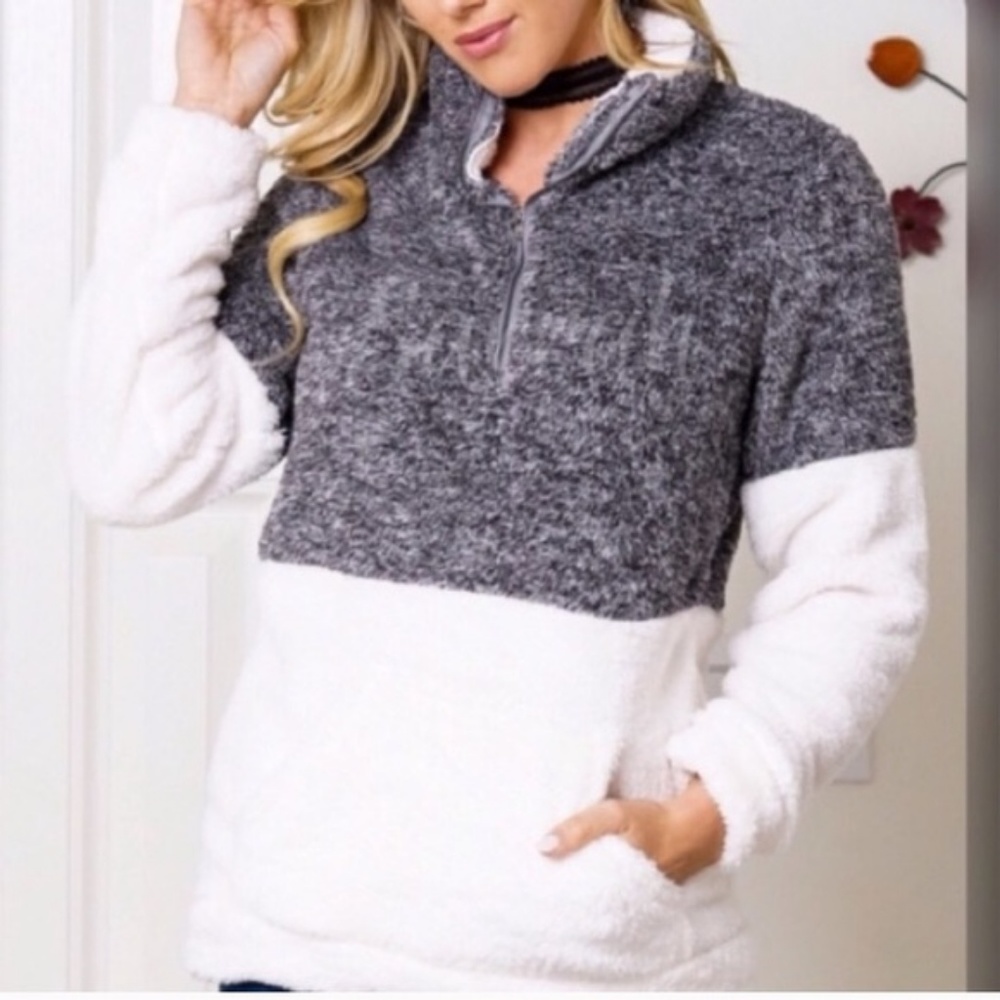Two Tone Fleece Pullover Sherpa Quarterzip - Picture 5 of 7